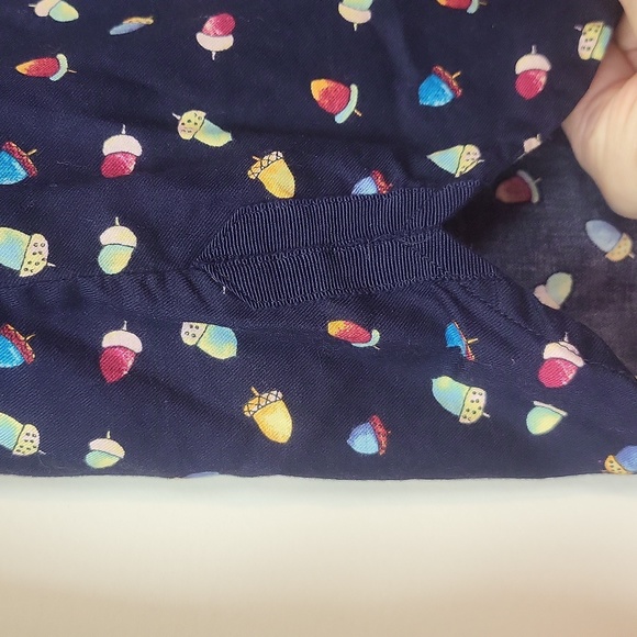 TALBOTS Blue with Multicolored Acorn Print Roll-Tab Sleeves Cotton Blouse - Picture 8 of 14
